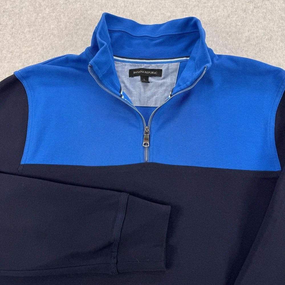 Banana Republic Sweater Mens Large Blue 1/4 Zip Mock Neck Pullover Knit Preppy